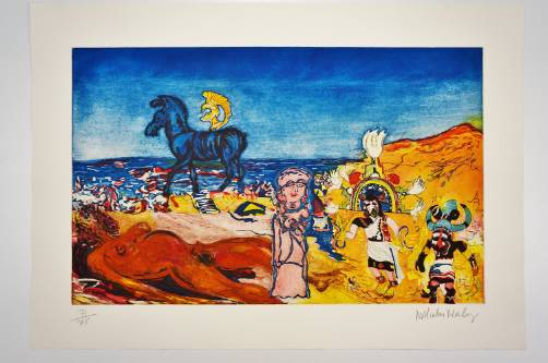 Malcolm Morley print Cradle of Civilization with American Woman, 1984, American